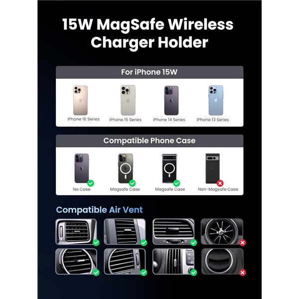 Car charger-holder magnetic Ugreen W708 MagSafe 15W (35970) black