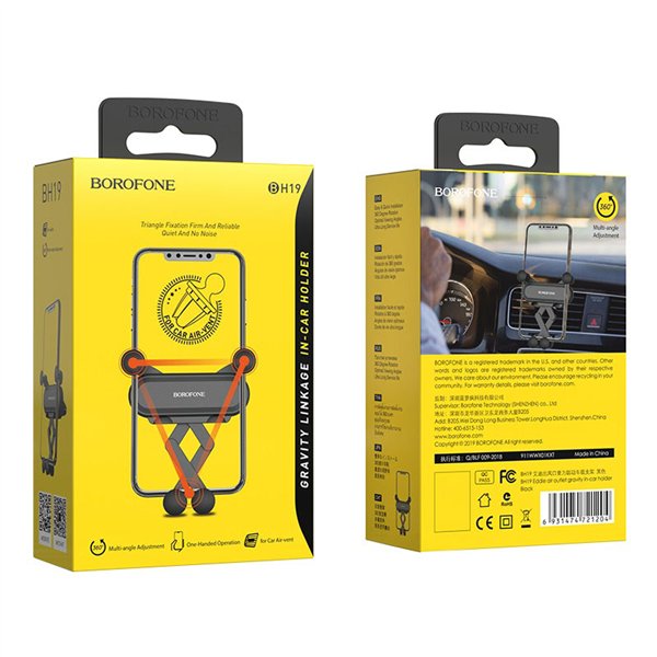 Car phone holder Borofone BH19 for using on ventilation grille, black