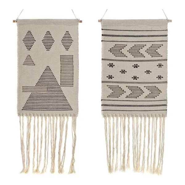 Piekaramais dekors DKD Home Decor Etniskā Melns Krēmkrāsa Ģeometrisks Boho 46 x 1 x 64 cm (2 gb.)