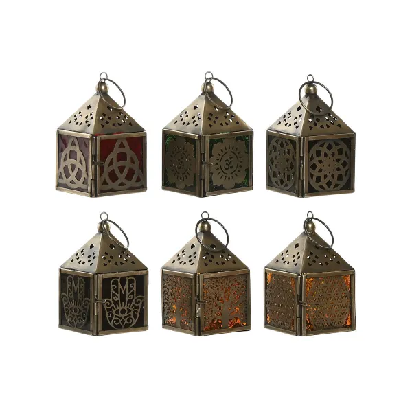 Фонарь Home ESPRIT Bronza Metāls Stikls Arābija 6 x 6 x 10 cm (6 gb.)