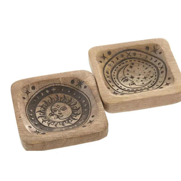 Sulaiņa Paplāte Home ESPRIT Brūns Mango koks 9,5 x 9,5 x 2 cm (2 gb.)