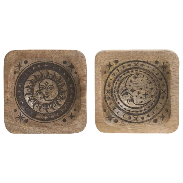 Sulaiņa Paplāte Home ESPRIT Brūns Mango koks 9,5 x 9,5 x 2 cm (2 gb.)