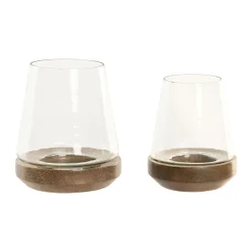 Kynttilänjalka Home ESPRIT Ruskea Luonnollinen Kristalli Mangopuu 12 x 12 x 15 cm (2 osaa)