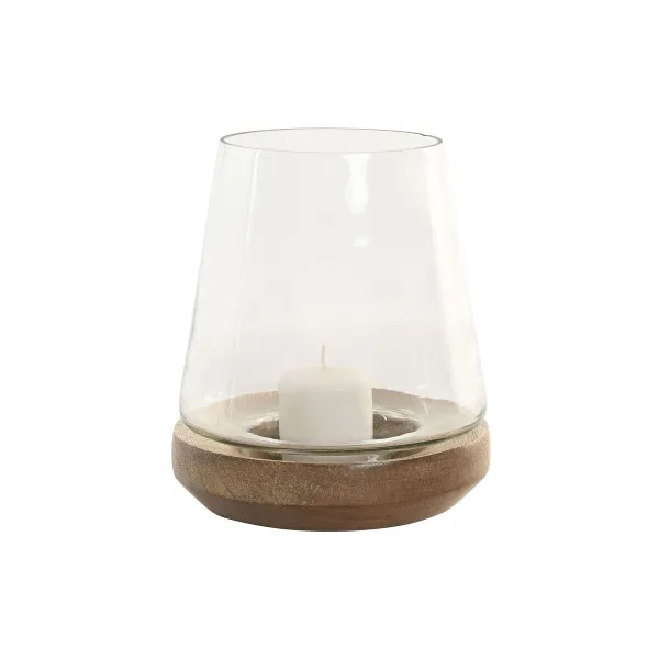 Подсвечник Home ESPRIT Коричневый Натуральный Стеклянный Древесина манго 12 x 12 x 15 cm (2 штук)