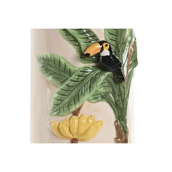 Vaza Home ESPRIT Žalia Rusvai gelsva Keramikinis Paukščiai Tropinis 12 x 12 x 22 cm