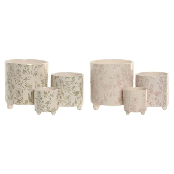Kabantis šviestuvas Home ESPRIT Balta Žalia Rožinė Keramikinis Gėlės Shabby Chic 13,7 X 13,7 X 14,7 CM (3 Dalys) (2 vnt.)