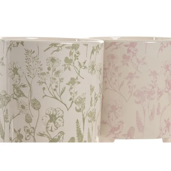 Kabantis šviestuvas Home ESPRIT Balta Žalia Rožinė Keramikinis Gėlės Shabby Chic 13,7 X 13,7 X 14,7 CM (3 Dalys) (2 vnt.)