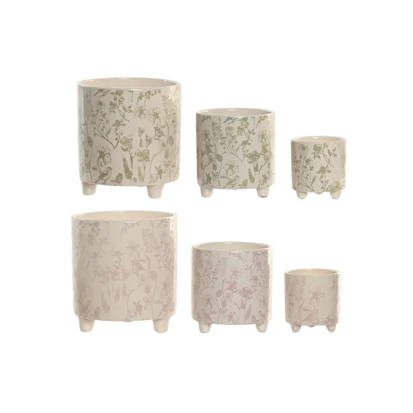 Kabantis šviestuvas Home ESPRIT Balta Žalia Rožinė Keramikinis Gėlės Shabby Chic 13,7 X 13,7 X 14,7 CM (3 Dalys) (2 vnt.)