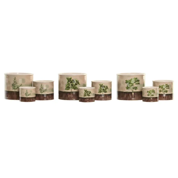 Подставка под цветочный горшок Home ESPRIT Коричневый Зеленый Керамика Cottage 13,6 X 13,6 X 11,8 CM (3 Предметы) (3 штук)