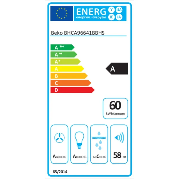 Parastais pārvalks BEKO BHCA96641BBHS 90 cm 712 m3/h Melns
