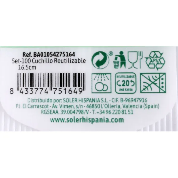 Peilių rinkinys Algon Daugkartinio naudojimo Balta 20 vnt. 16,5 cm