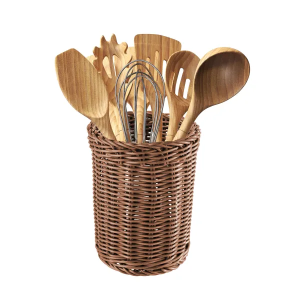 Pot for Kitchen Utensils My Bar RATTAN polypropylene 15 x 15 x 19 cm (12 Units)