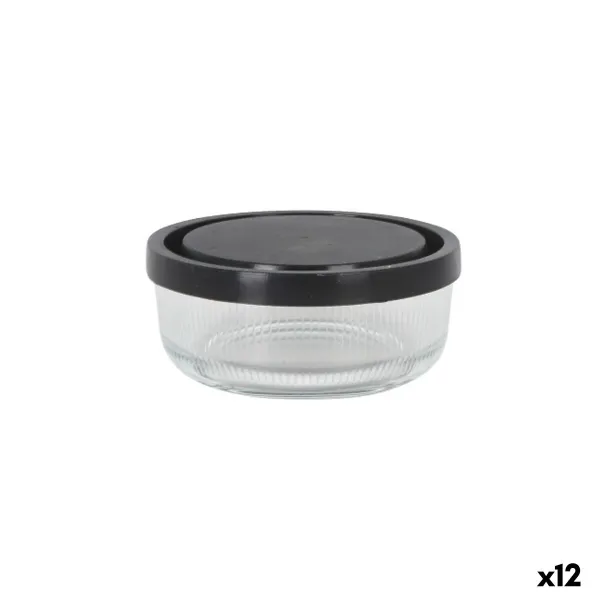 Lunch box Borgonovo Igloo lines Black Transparent Glass 320 ml (12 Units)