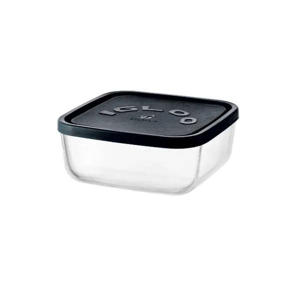 Lunch box Borgonovo Igloo lines Black Transparent Glass 960 ml (12 Units)