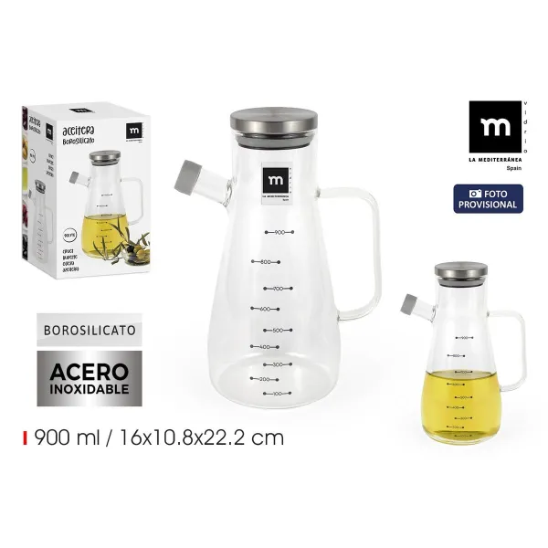 Cruet La Mediterránea Transparent Silver Silicone Steel Borosilicate Glass 900 ml (12 Units)
