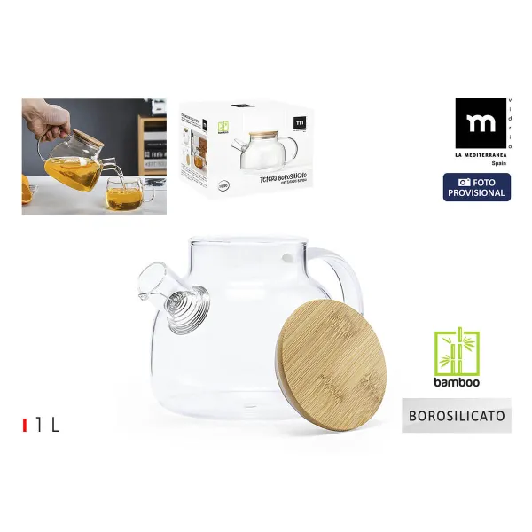 Teapot La Mediterránea Brown Transparent Bamboo Borosilicate Glass 1 L (12 Units)