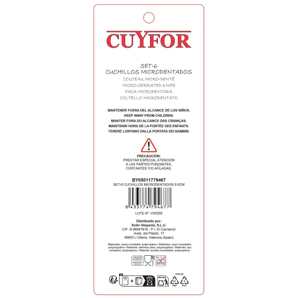 Knife Set Cuyfor Black Silver Stainless steel polypropylene 6 Pieces (24 Units)