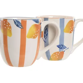 Krūze Home ESPRIT Dzeltens Zils Balts Oranžs Citrona Vidusjūra Ar reljefu 360 ml (4 gb.)