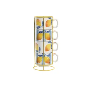 Komplekts ar kafijas tasēm Home ESPRIT Dzeltens Zils Balts Oranžs Metāls Dolomite 260 ml