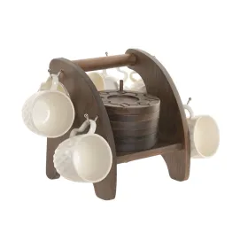 Komplekts ar kafijas tasēm Home ESPRIT Balts Tumši brūns Bambuss Porcelāns 90 ml 6 Daudzums