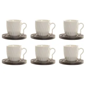 Komplekts ar kafijas tasēm Home ESPRIT Balts Tumši brūns Bambuss Porcelāns 90 ml 6 Daudzums