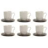 Piece Coffee Cup Set Home ESPRIT White Dark brown Bamboo Porcelain 90 ml 6 Pieces