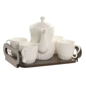 Komplekts ar kafijas tasēm Home ESPRIT Balts Tumši brūns Bambuss Porcelāns 6 Daudzums