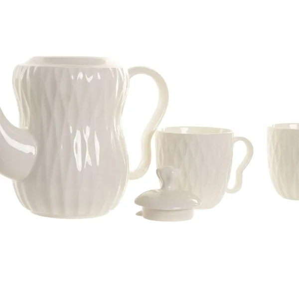 Piece Coffee Cup Set Home ESPRIT White Dark brown Bamboo Porcelain 6 Pieces