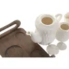 Tea Set Home ESPRIT White Dark brown Bamboo Porcelain