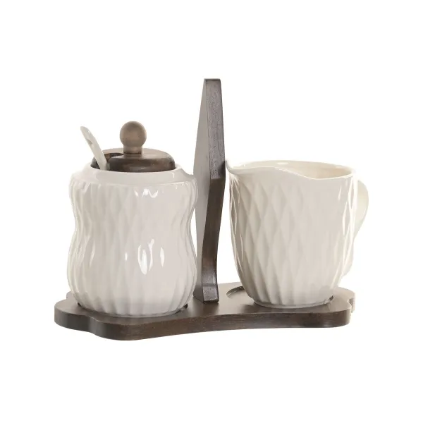 Cukraus dubuo Home ESPRIT Balta Bambukas Porcelianas 19,5 X 9 X 15 CM 2 Dalys