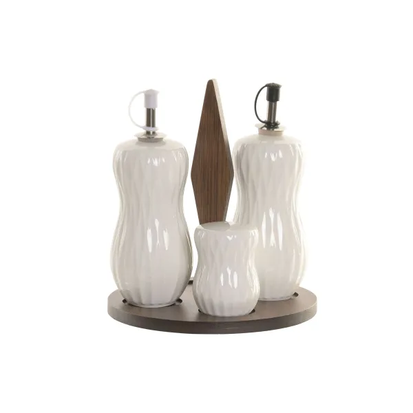 Oil and Vinegar Set Home ESPRIT White Dark brown Bamboo Porcelain 17 x 17 x 19 cm