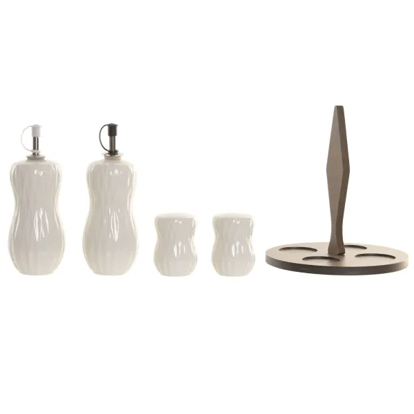 Oil and Vinegar Set Home ESPRIT White Dark brown Bamboo Porcelain 17 x 17 x 19 cm