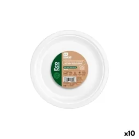 Set of reusable plates Maxi Products White Sugar Cane Ø 26 cm 50 Pieces (10 Units)