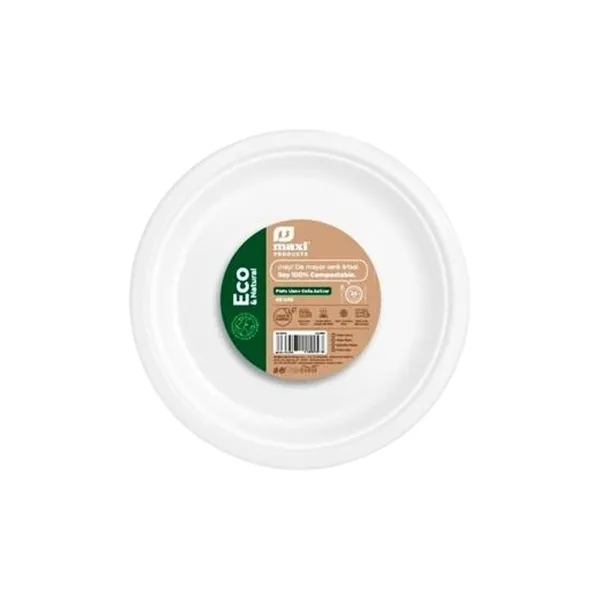 Set of reusable plates Maxi Products White Sugar Cane Ø 26 cm 50 Pieces (10 Units)