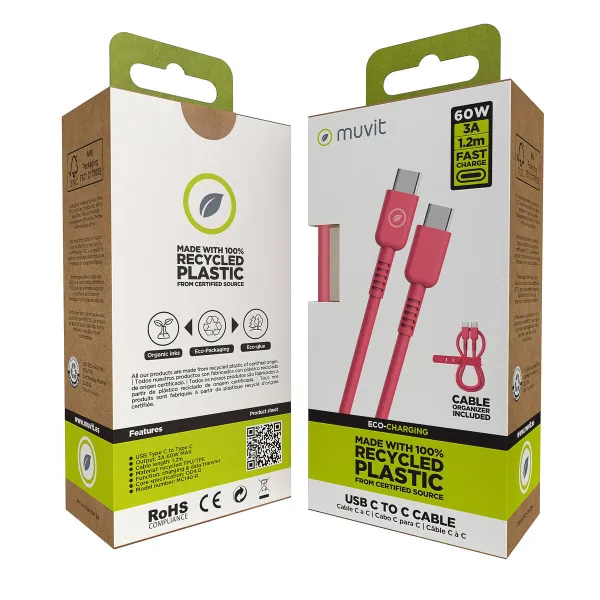 USB-C - USB-C kaapeli Muvit for Change Magenta 1,2 m
