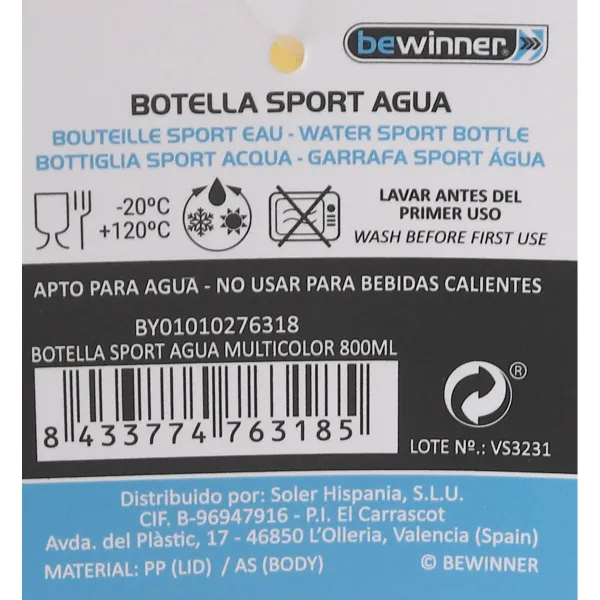 Бутылка с водой Bewinner Разноцветный 800 ml 7,5 x 23,5 cm (12 штук)
