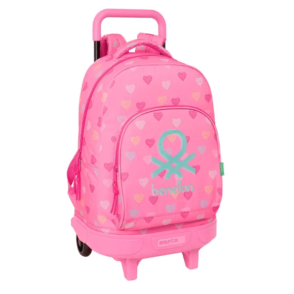 Reppu pyörillä Benetton Heart Pinkki 33 x 45 x 22 cm