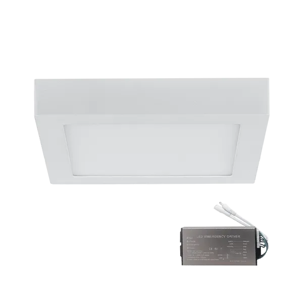 LED panelis kvadrātveida, uz virsmas stiprināms, 18W, 6400K+, avārijas komplekts