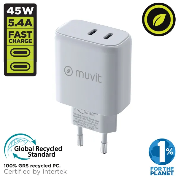 Sieninis įkroviklis Muvit for Change HC-175 Balta 20 W 45 W