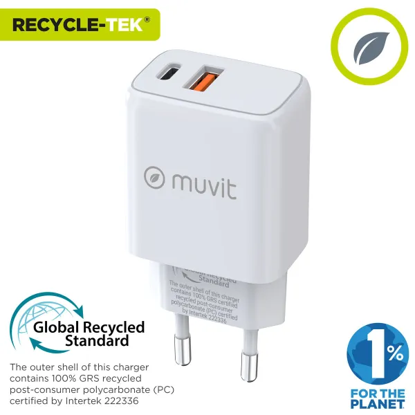 Sieninis įkroviklis Muvit for Change MC-215 Balta 18 W 25 W