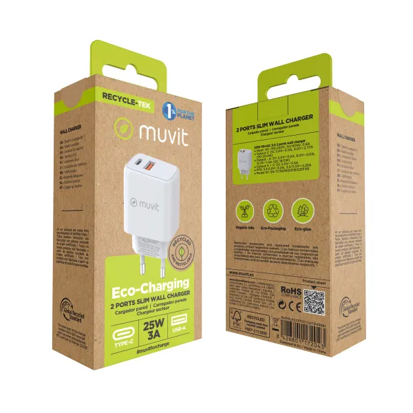 Sieninis įkroviklis Muvit for Change MC-215 Balta 18 W 25 W