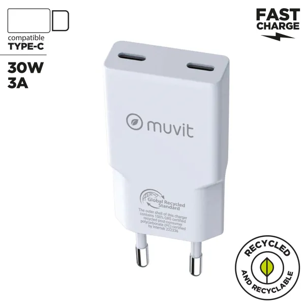Auto Lādētājs Muvit for Change HC-263C Balts 30 W