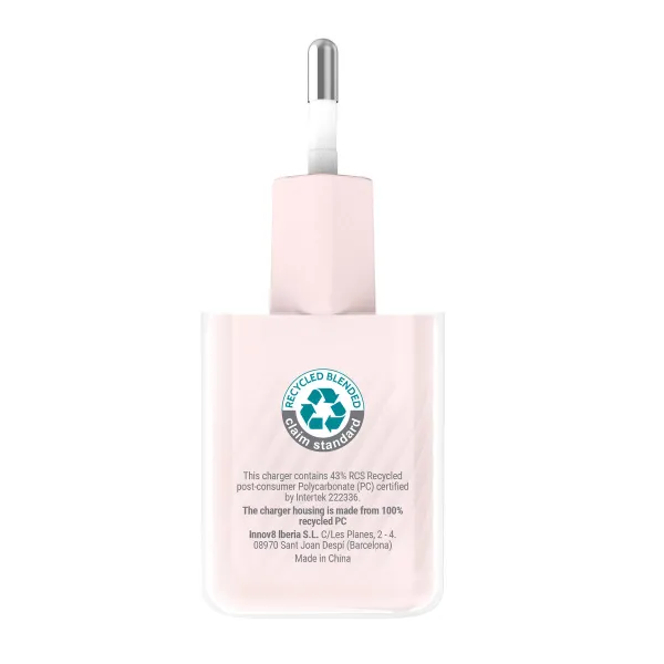Wall Charger + USB-C Cable Muvit for Change  Glass GaN Pink