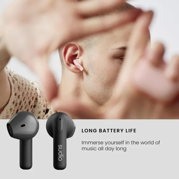 Bluetooth ausinės Sudio A1 True Wireless Juoda