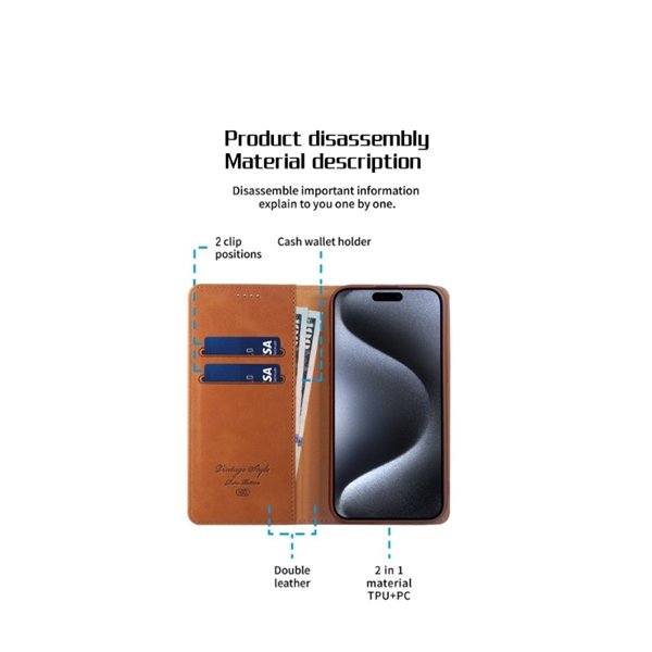 Dėklas HDD Magnetic Wallet Case Apple iPhone 11 rudas