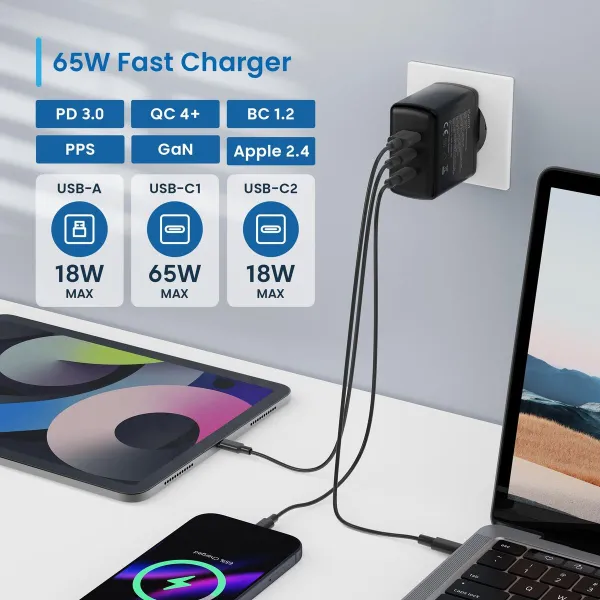 Сетевое зарядное устройство Ewent EW1331 Чёрный 65 W