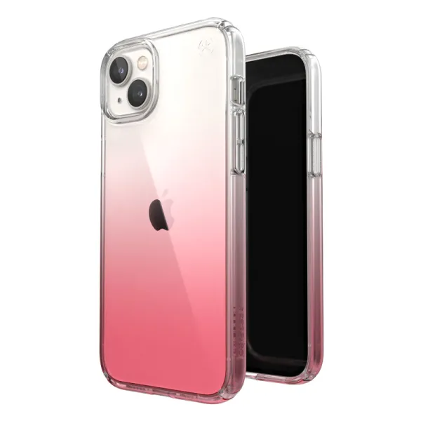 Speck Presidio Perfect-Clear + Ombre - iPhone 15 Plus / 14 Plus Case with MICROBAN Coating (Clear / Vintage Rose Fade)