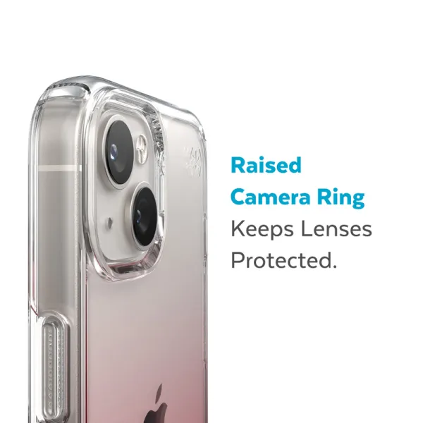 Speck Presidio Perfect-Clear + Ombre - iPhone 15 Plus / 14 Plus Case with MICROBAN Coating (Clear / Vintage Rose Fade)