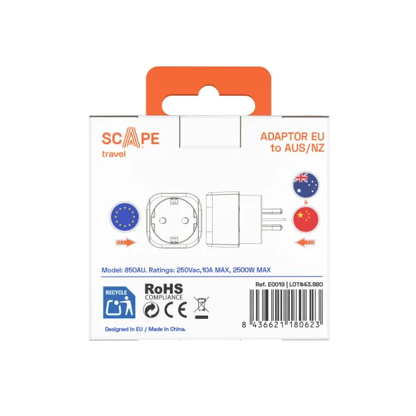 Kištuko adapteris Scape Travel 850AU Plastmasinis 10 A
