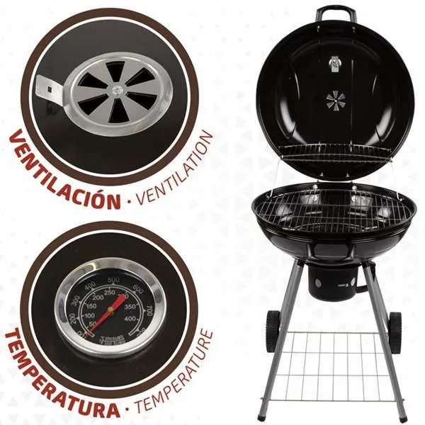 Söegrill Ratastega Aktive Textilene 57 x 86 cm Must